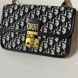 Dior Addict Flap Bag Blue Oblique Designer Bags. Jacquard canvas
